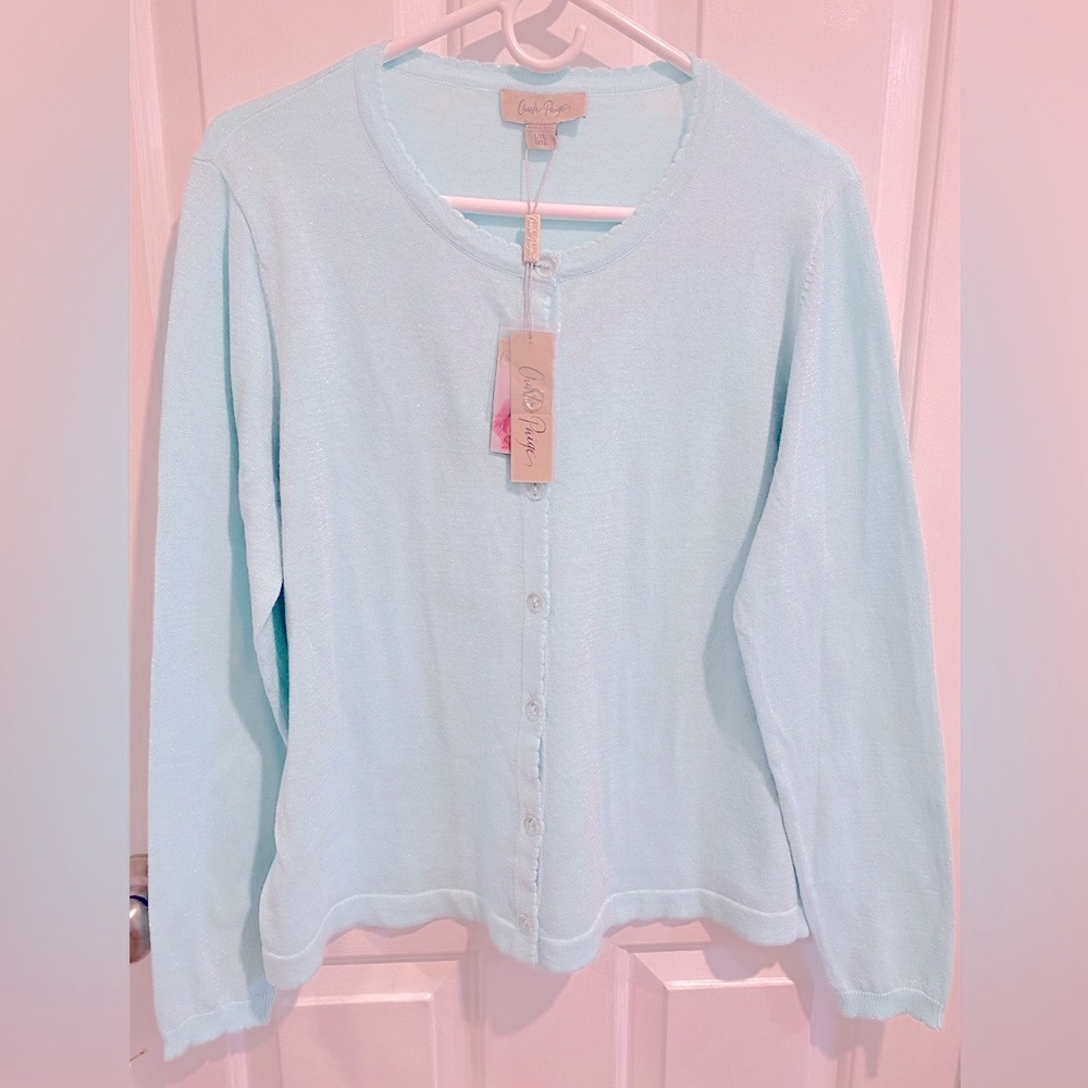 Cardigan, beautiful, sparkling Light Blue, brand New w/Tags, from Charlie Paige!